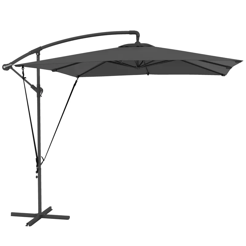 Outsunny Umbrelă de Grădină Suspendată 2.47x2.47 m, Umbrelă de Exterior cu Bază în Cruce, Corzi Antivânt, Gri Închis | Romania