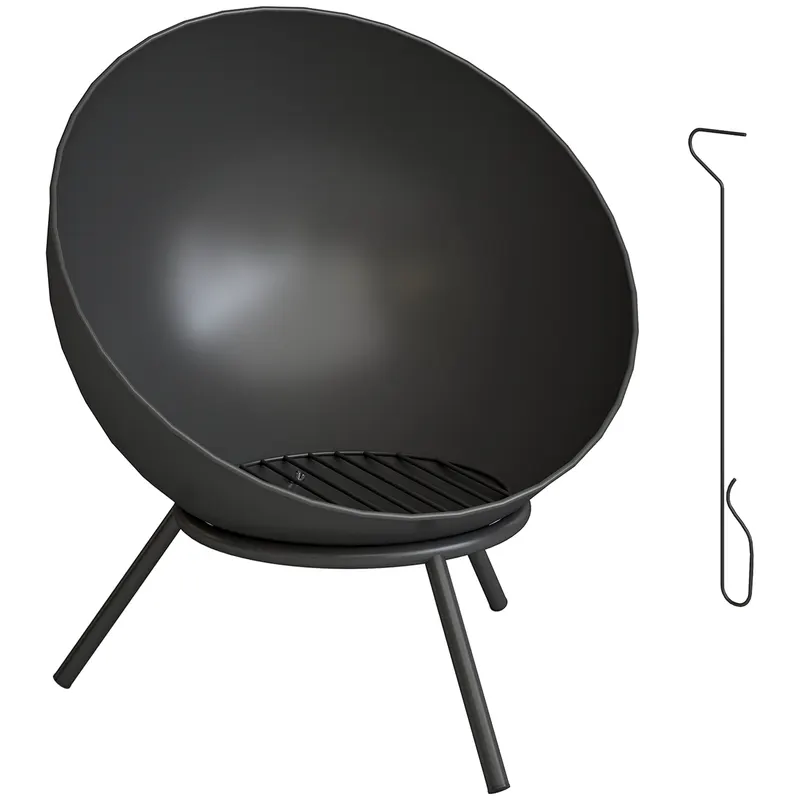 Outsunny Bol pentru foc 60 x 53 x 66cm reglabil focar cu cârlig grilaj pentru cărbuni suport Negru | Romania