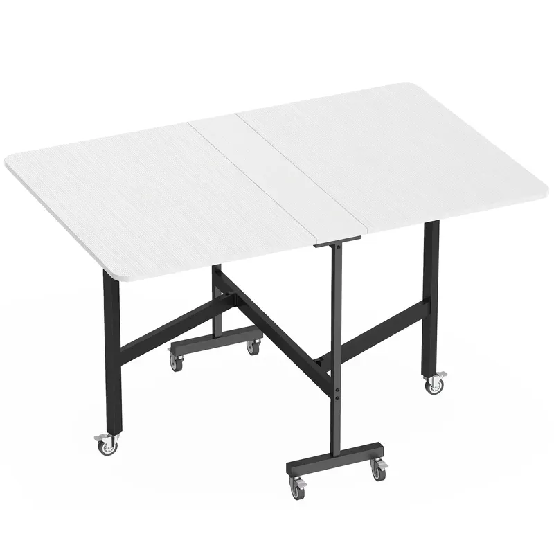 HOMCOM Masă de Dining Pliabilă, Masă Rabatabilă cu Roți și Frâne pentru 4-6 Persoane, Birou Compact cu Structură din Oțel, pentru Living, 120x80x73 cm, Alb cu Aspect de Lemn | Romania