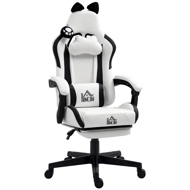 HOMCOM Scaun gaming ergonomic cu urechi de pisică, fotoliu gamer cu spătar înclinabil, 65 x 62 x 124 cm, alb | Romania