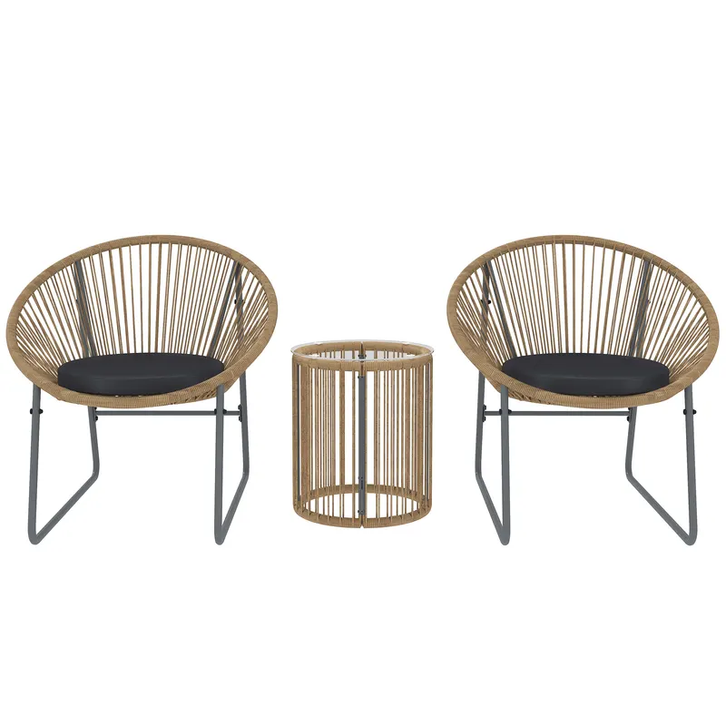 Outsunny Set Mobilier din 3 Piese din Ratan pentru Grădină cu Scaune și Măsuță de Cafea, 72x73x77 cm, Natural | Romania