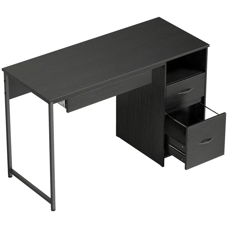 HOMCOM Birou Gaming Industrial, 120x52,3cm Stație Gaming cu Suport Tastatură, Compartiment Deschis și Sertare pentru Documente Format A4 Letter Legal, Masă Computer pentru Birou Acasă, Negru | Romania