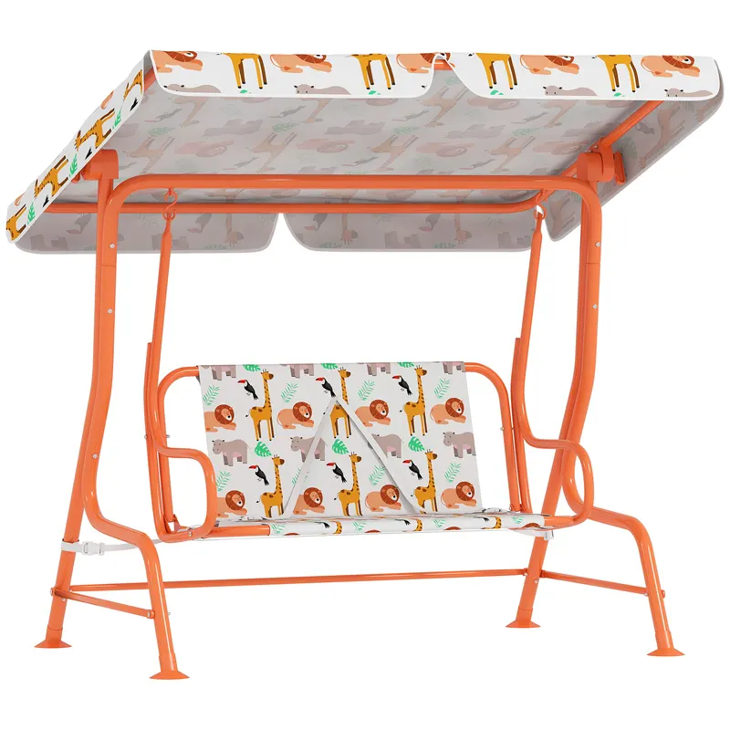 AIYAPLAY Leagăn pentru Copii cu 2 Locuri, Acoperiș Reglabil și Curele de Siguranță, Leagăn pentru Grădină și Interior din Oțel și Material Oxford, Max 60 kg, 112x75x120 cm, Portocaliu | Romania