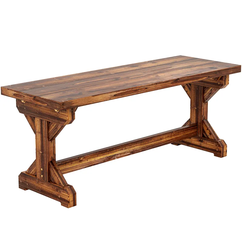 Outsunny Bancă de Grădină cu 2 Locuri din Lemn de Brad cu Bază în Formă de X, Bancă Rustică pentru Exterior Fără Spătar, pentru Patio, Verandă, Balcon, 114L x 40l x 46h cm, Finisaj Carbonizat | Romania