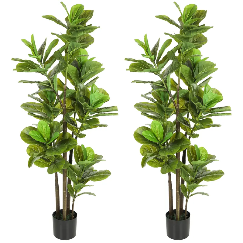 HOMCOM Set de 2 plante artificiale de interior 150 cm, plantă falsă ficus lyre cu ghiveci din ciment, verde | Romania