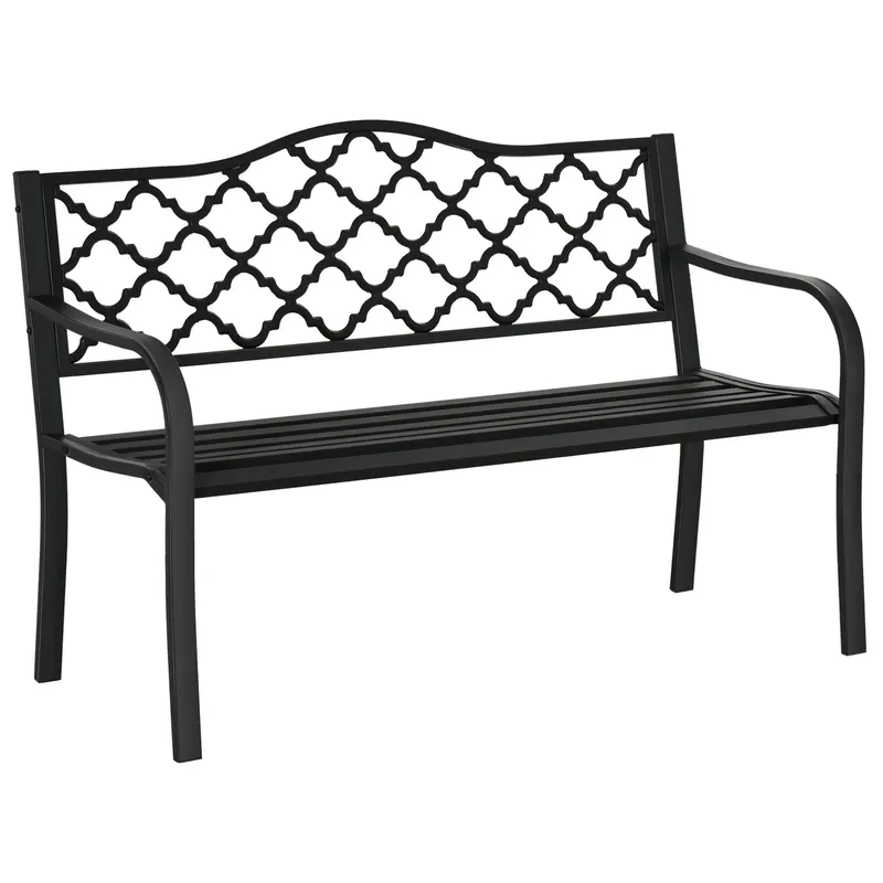 Outsunny Bancă de Grădină cu 2 Locuri, din Oțel și Fontă, Design Clasic, 128x58.5x89 cm, Negru | Romania