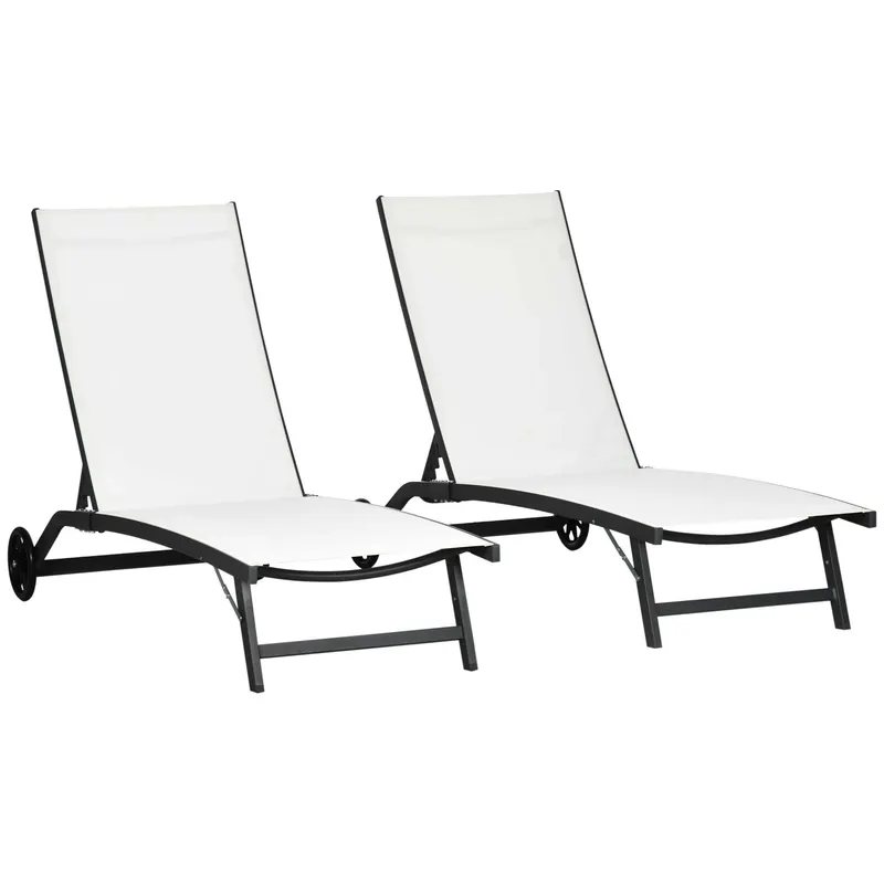 Outsunny Set de 2 Șezlonguri Rabatabile pe 5 Niveluri, Șezlonguri din Aluminiu și Țesătură Respirabilă, 66x165x102 cm, Albastru | Romania
