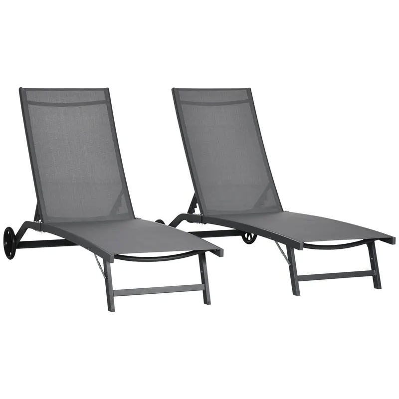 Outsunny Set de 2 Șezlonguri Rabatabile pe 5 Niveluri, Șezlonguri din Aluminiu și Țesătură Respirabilă, 66x165x102 cm, Albastru | Romania