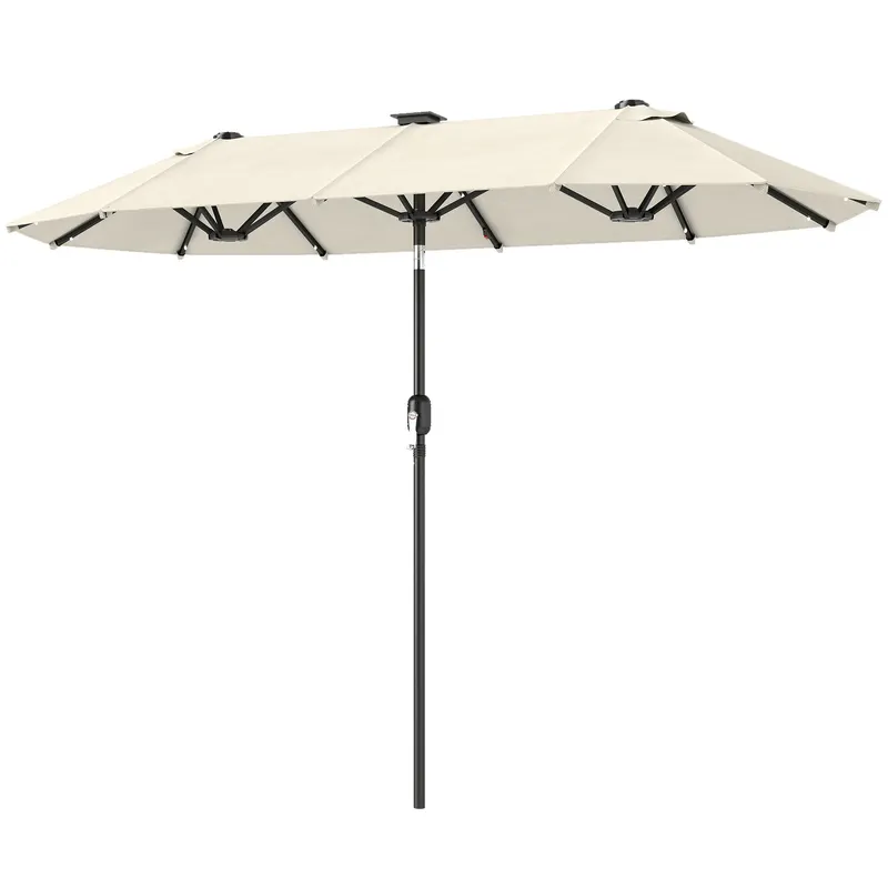 Outsunny Umbrelă dublă, umbrelă terasă, înclinabilă, cu panou solar, 35 LED-uri, cadru din oțel, bej, 2,92 x 1,50 x 2,18 m | Romania