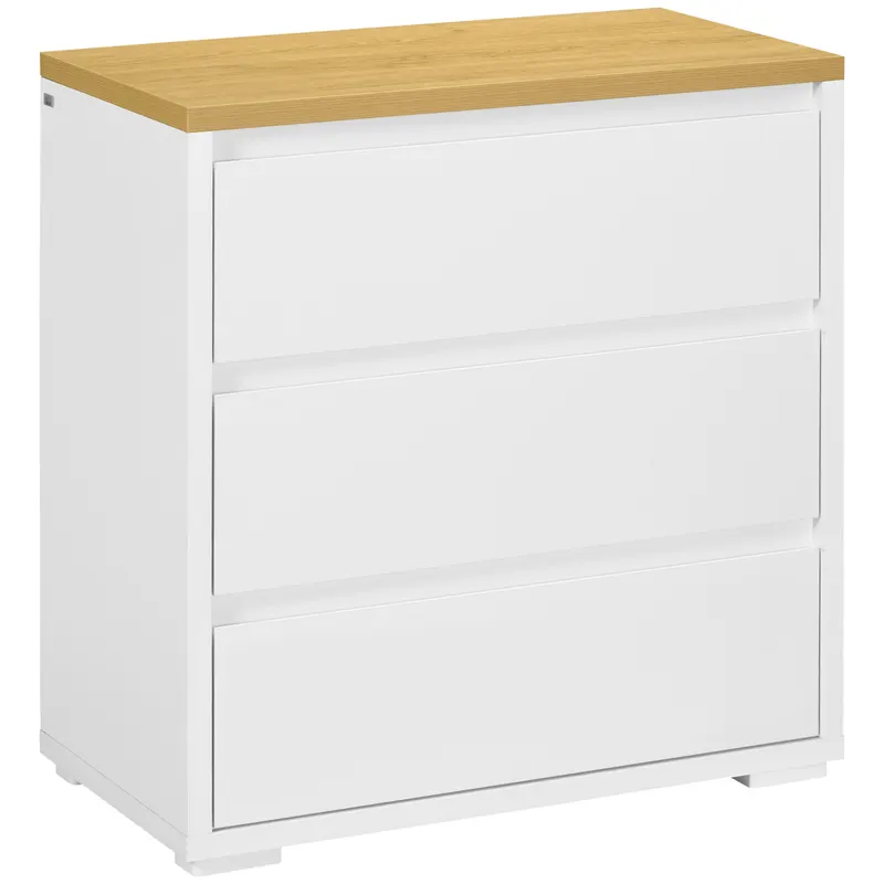HOMCOM Comodă Depozitare, 3 Sertare, Mobilier Dormitor/Cameră de Zi, Alb/Lemn Natural | Romania