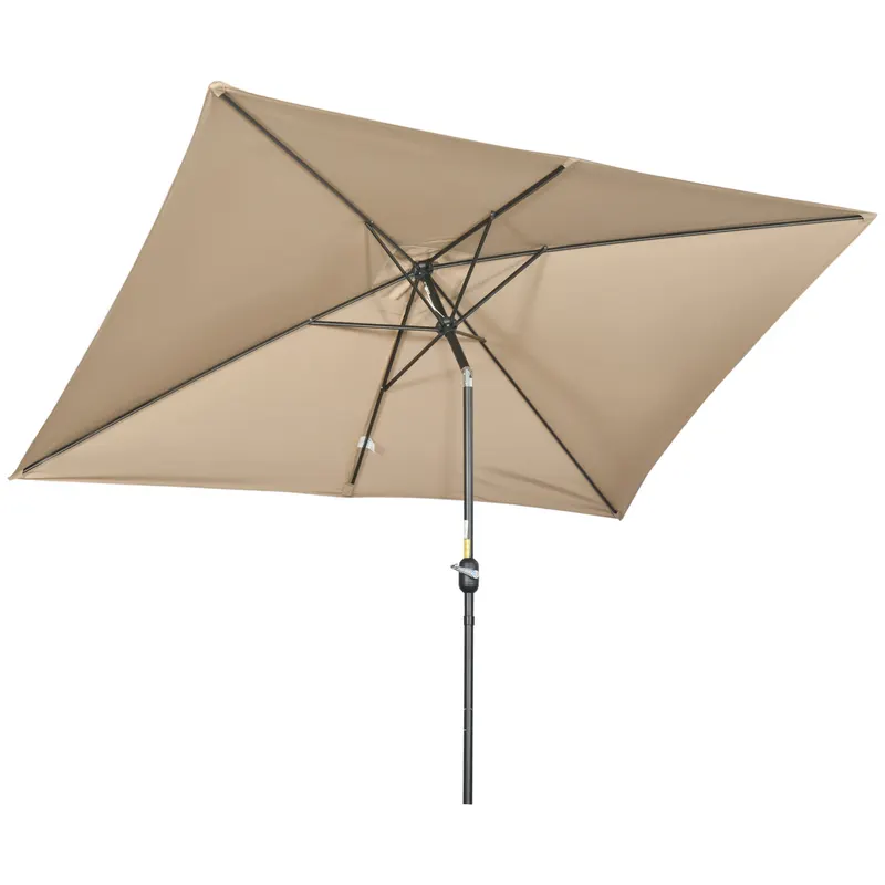 Outsunny Umbrelă de Grădină Înclinabilă cu Manivelă și 6 Spiţe, 2x3 m, Gri Închis | Romania
