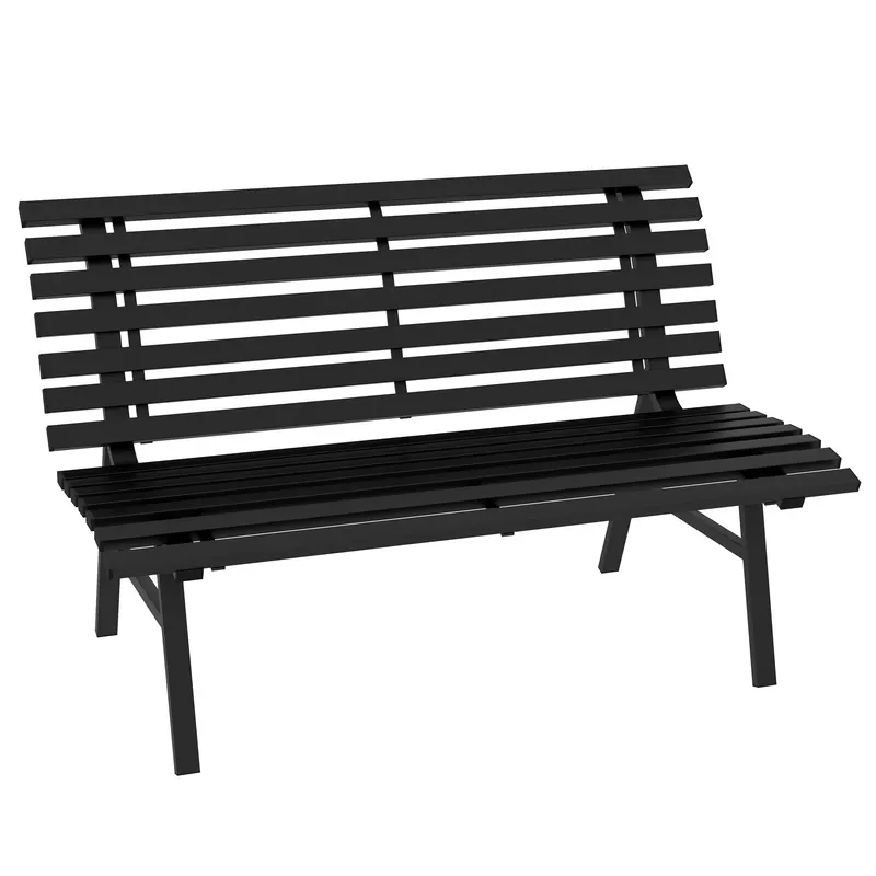 Outsunny Bancă pentru Grădină, Bancă de Exterior pentru Terasă cu Șezut și Spătar cu Lamele, 123x67x79 cm, Negru | Romania
