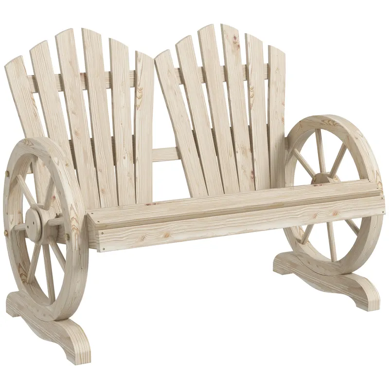 Outsunny Bancă de Grădină pentru 2 Persoane cu Mânere în Formă de Roată, Bancă de Exterior din Lemn de Brad, pentru Terasă și Curte, 108x66x95 cm, Finisaj Lemn Natural | Romania