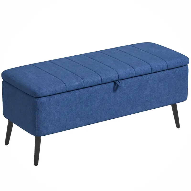 HOMCOM Bancă de depozitare 40", tapițată din material textil cu picioare din oțel pentru Living sau Dormitor, Albastru Închis | Romania