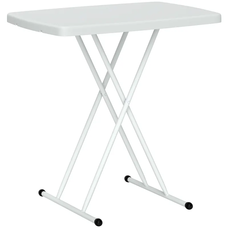 Outsunny Măsuță de Cafea Pliabilă, Reglabilă pe Înălțime și Portabilă, cu Blat HDPE și Cadru Metalic, 76x50x74 cm, Alb | Romania