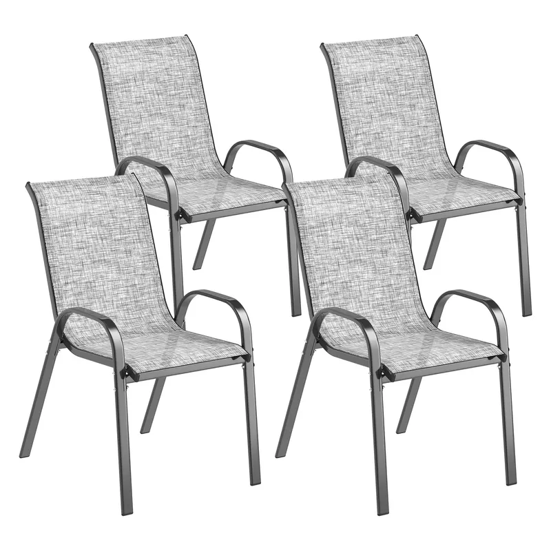 Outsunny Set de 4 Scaune Suprapozabile cu Spătar Înalt și șezut din Plasă, 54x71x93 cm, Negru | Romania