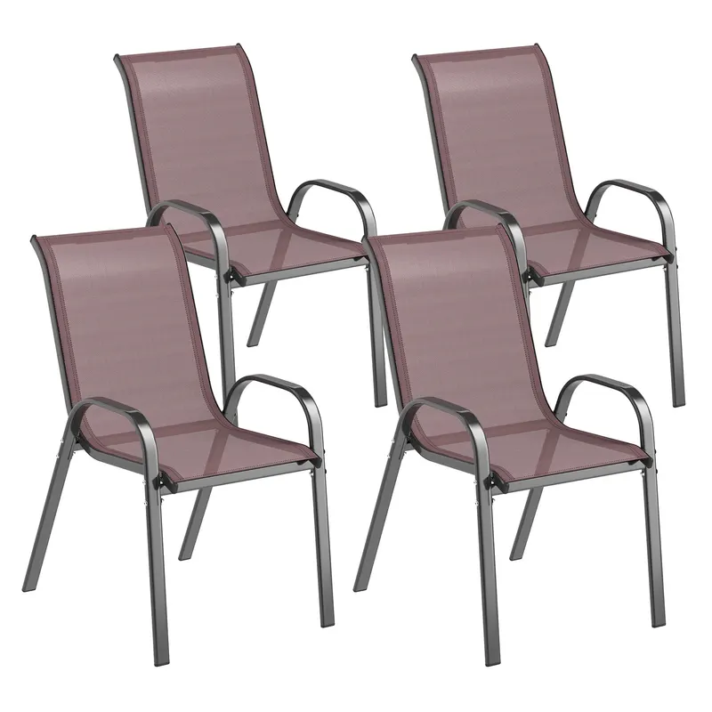 Outsunny Set de 4 Scaune Suprapozabile cu Spătar Înalt și șezut din Plasă, 54x71x93 cm, Negru | Romania