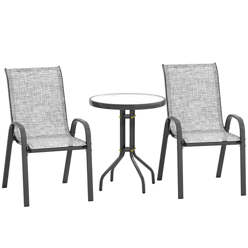 Outsunny Set Mobilier de Grădină din 3 Piese cu Scaune Suprapozabile și Masă din Sticlă, 54x71x93 cm, Gri Închis | Romania