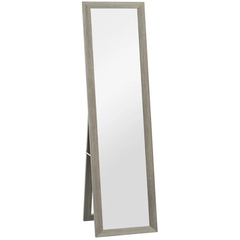 HOMCOM Oglindă Autoportantă Modernă, 37x157 cm, Oglindă de Perete și de Podea în Mărime Naturală cu Ramă din Lemn și Suport, pentru Dormitor, Living și Hol, Gri | Romania