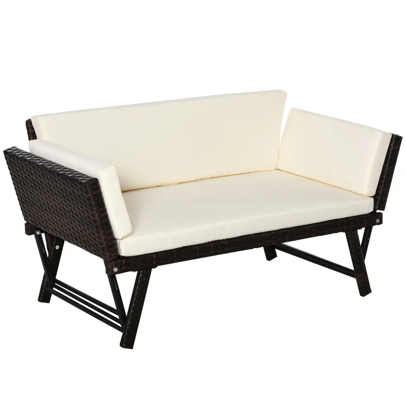 Outsunny Canapea de Grădină 2 Locuri cu Sezlong, Design Modern, 129x66x67 cm, Alb | Romania