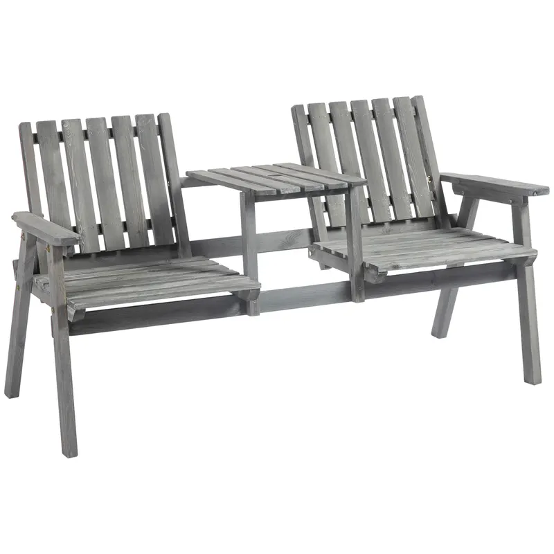 Outsunny Bancă de grădină cu masă, Set de scaune, Mobilier de grădină, cu orificiu pentru umbrelă, bancă, 2 scaune, lemn masiv, Gri, 152 x 70 x 83 cm | Romania