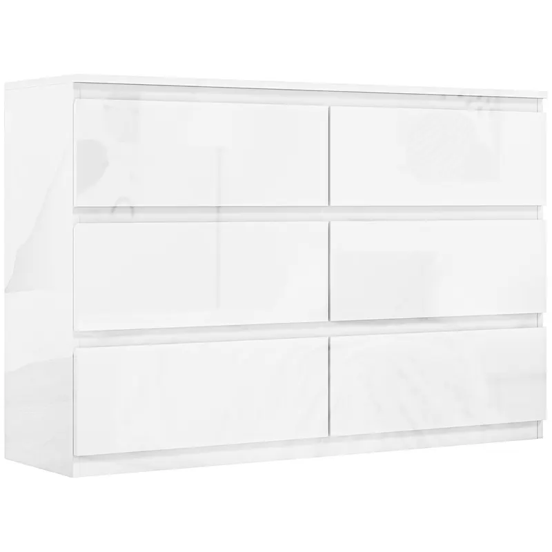 HOMCOM Comodă pentru Dormitor cu 6 Sertare Comodă pentru Salon Birou Stil Modern 112x34x75 cm Alb lucios | Romania