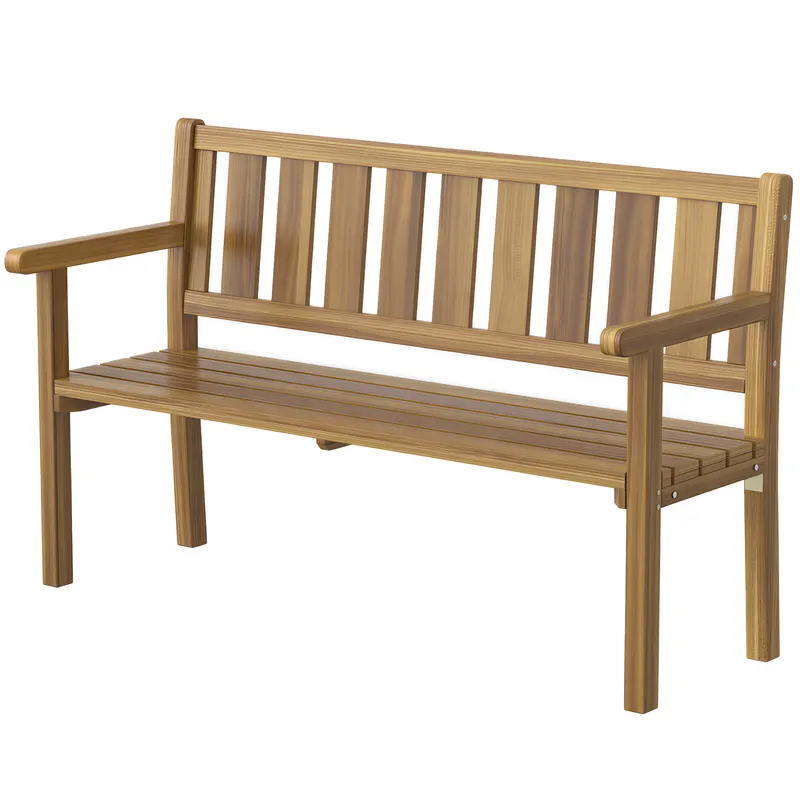 Outsunny Bancă de Grădină pentru 2 Persoane, Bancă de Exterior cu Lamele din Lemn de Molid, Stil Country, Bancă pentru Terasă, Patio și Curte, 150x57x93 cm, Culoare Teak | Romania