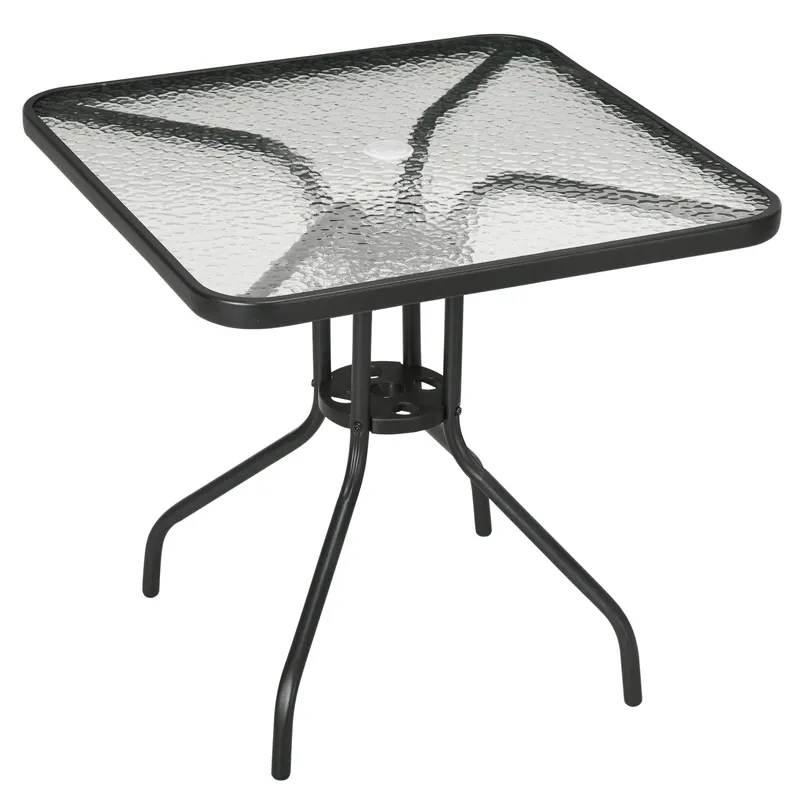 Outsunny Masă de grădină detașabilă metal 76x76 cm rezistentă la intemperii masă pentru balcon cu orificiu pentru umbrelă, antiderapant Negru | Romania