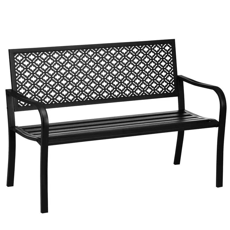 Outsunny Bancă metalică de grădină, 2 locuri, model floral, rezistentă la intemperii, 127 x 63 x 83 cm, Negru | Romania