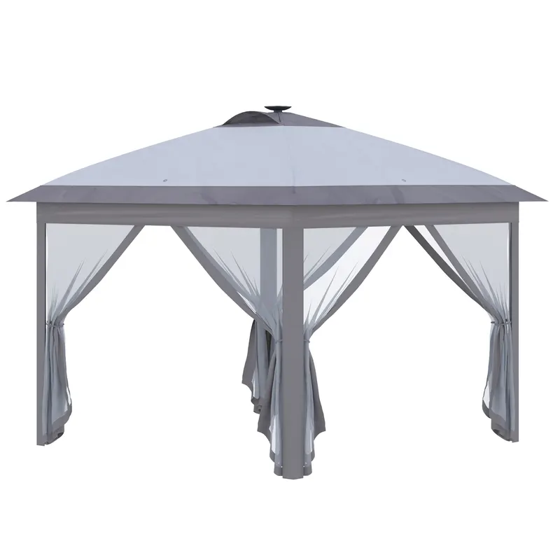 Outsunny Pavilion pliant 3,3 x 3,3 m cu iluminare LED, draperii din plasă, geantă de transport, Gri | Romania