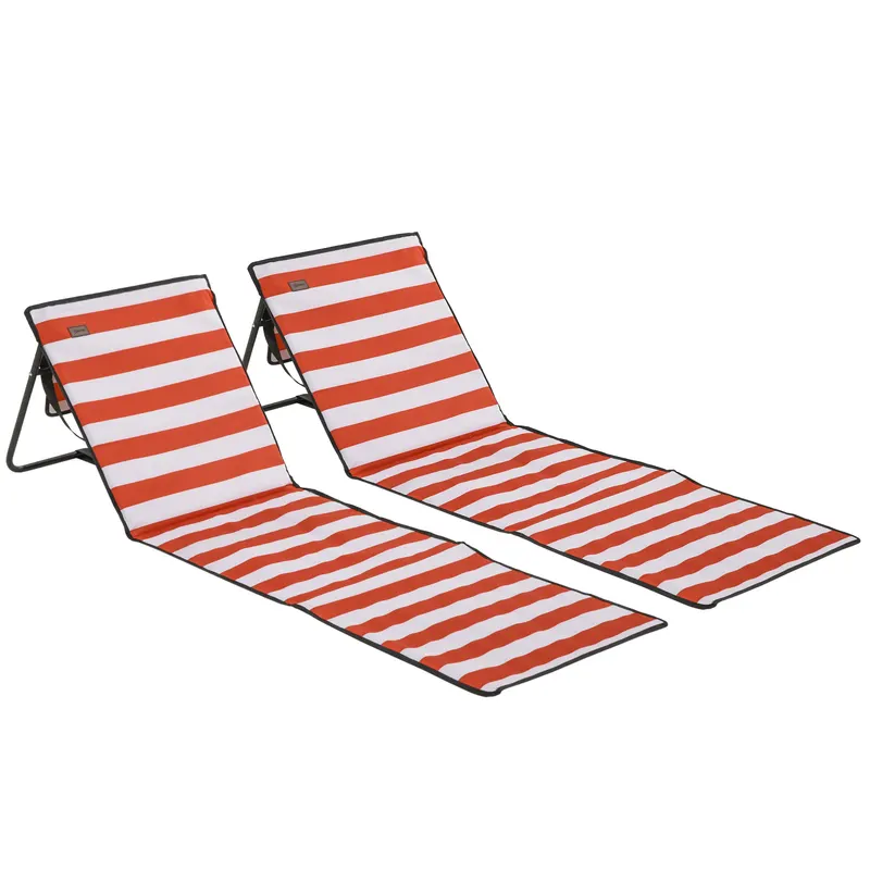 Outsunny Set de 2 covorașe de plajă căptușite saltea de plajă spătar reglabil multi-poziții 142 x 51 x 40 cm alb și roșu | Romania
