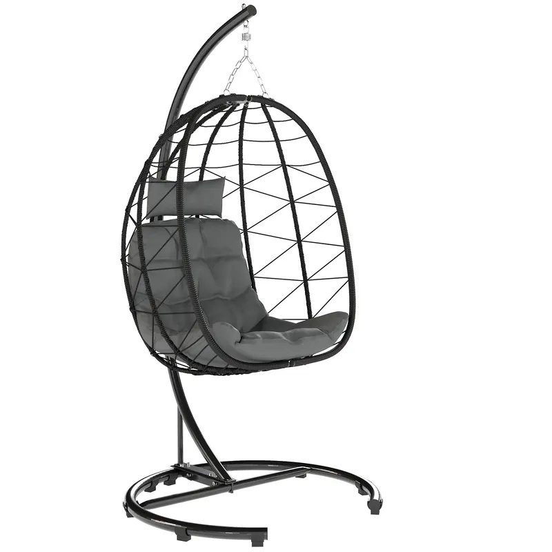 Outsunny Fotoliu suspendat Outdoor Fotoliu suspendat Egg Chair, rezistent la intemperii, incl. perne, 102 cm x 102 cm x 195 cm, Gri închis | Romania