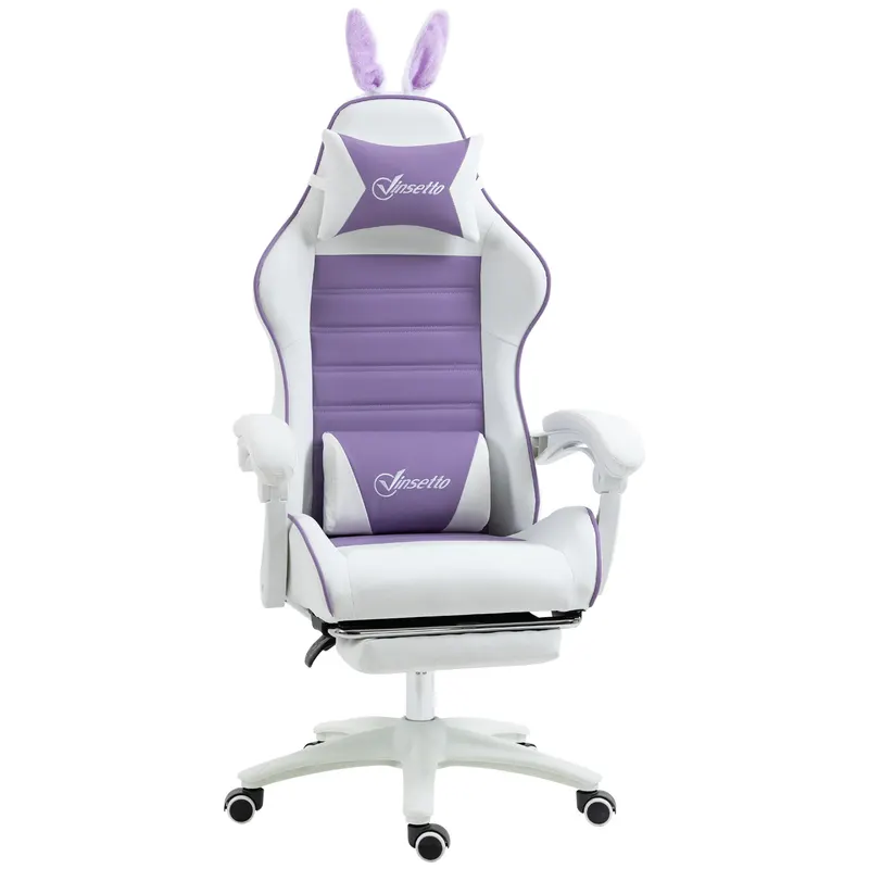 Vinsetto Scaun Gaming cu Urechi de Iepuraș, Suport pentru Picioare, Perne, Reglabil și Reclinabil, Mov | Romania