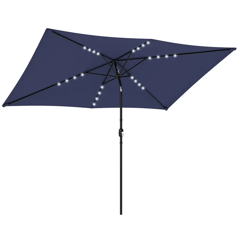 Outsunny Umbrelă de grădină cu 24 de lumini LED solare Copertină înclinabilă Stâlp metalic 2,9x2,5 m albastru închis | Romania