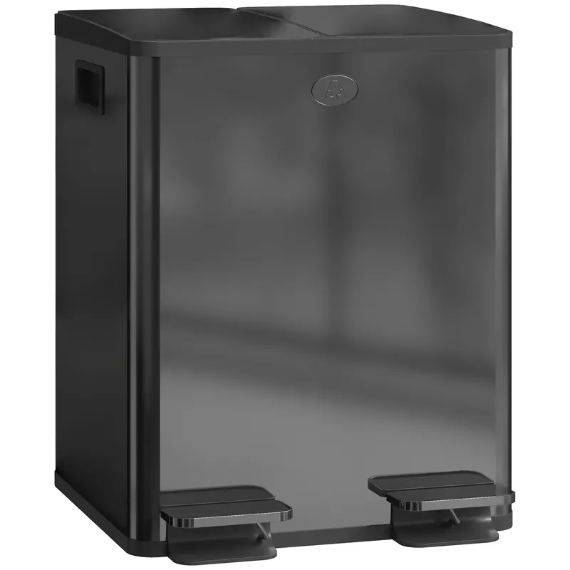 HOMCOM Coș dublu 2 x 20 L, deschidere cu pedală, ușor de curățat, oțel inoxidabil, plastic, negru | Romania