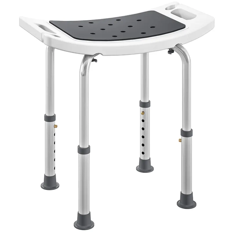 HOMCOM Scaun de Duș din Aluminiu și Plastic Antialunecare, Înălțime Reglabilă 6 Niveluri 39-52cm, Gri | Romania