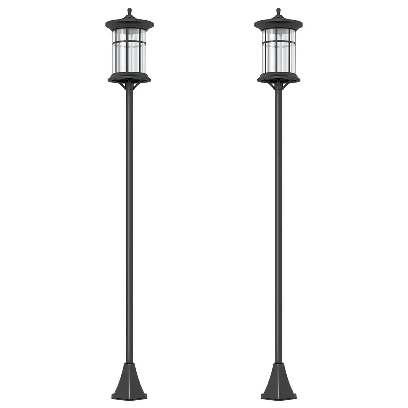 Outsunny Set de două lampioane solare tradiționale de 1,8m - Negru | Romania