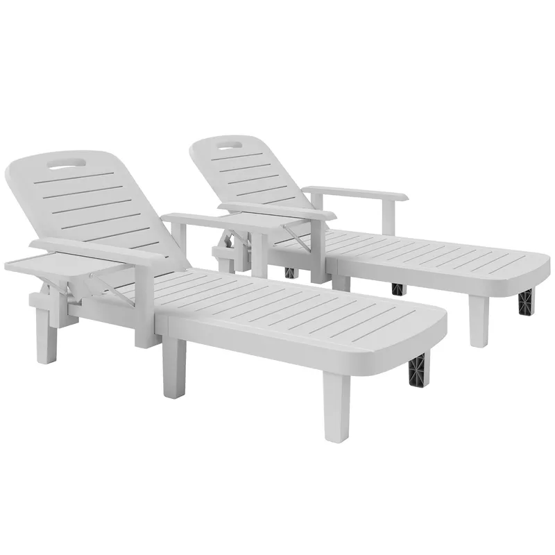 Outsunny Set 2 Șezlonguri cu Spătar Reglabil în 5 Poziții, Măsuță și Brațe Ergonomice, 79x158x88 cm, Gri | Romania