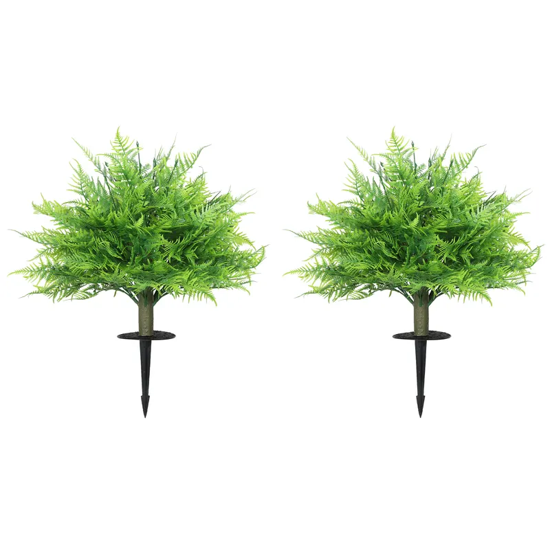 HOMCOM Tufe de ferigă Boston artificiale rezistente la UV, plante artificiale cu țăruși, set de 2, 60 cm pentru grădină, verandă | Romania