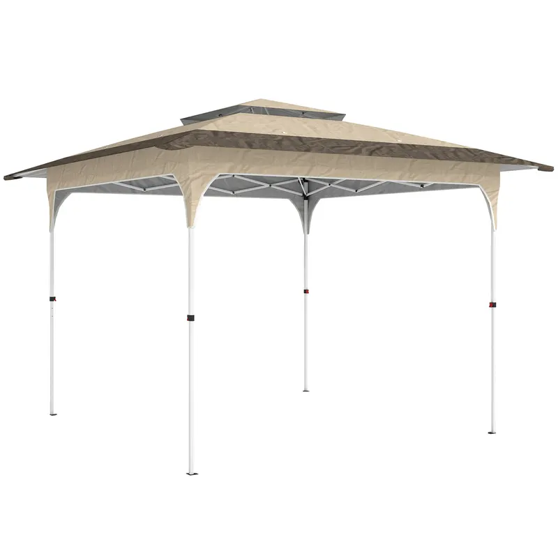 Outsunny Cort pliant 3,5x3,5 m Pop-up cu înălțime reglabilă pe 3 niveluri Acoperiș dublu Închidere centrală și husă UPF50+ Kaki | Romania