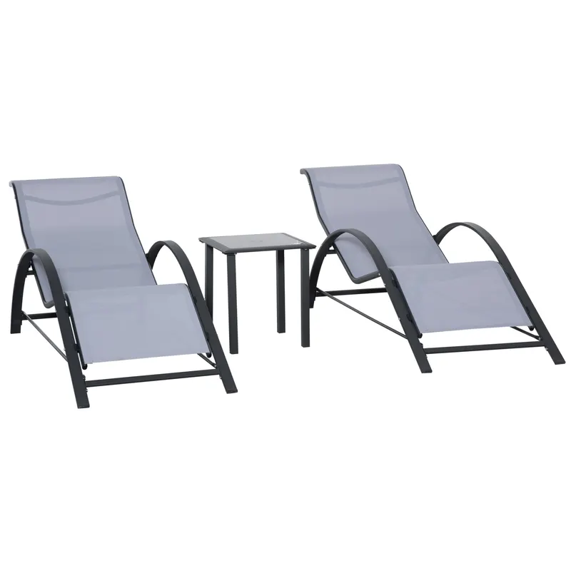 Outsunny Set 2 Sezlonguri de Gradina si 1 Masuta cu Raft din Sticla Negru | Romania