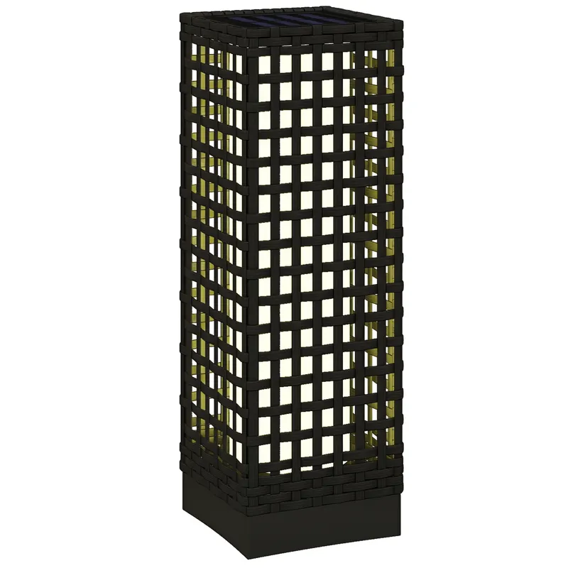 Outsunny Lampă de exterior cu panou solar, activare automată, 8 ore de funcționare, imitație de ratan, oțel, 15,5 x 15,5 x 46 cm, Negru | Romania