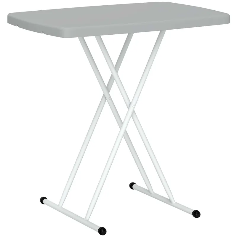 Outsunny Măsuță de Cafea Pliabilă, Reglabilă pe Înălțime și Portabilă, cu Blat HDPE și Cadru Metalic, 76x50x74 cm, Alb | Romania