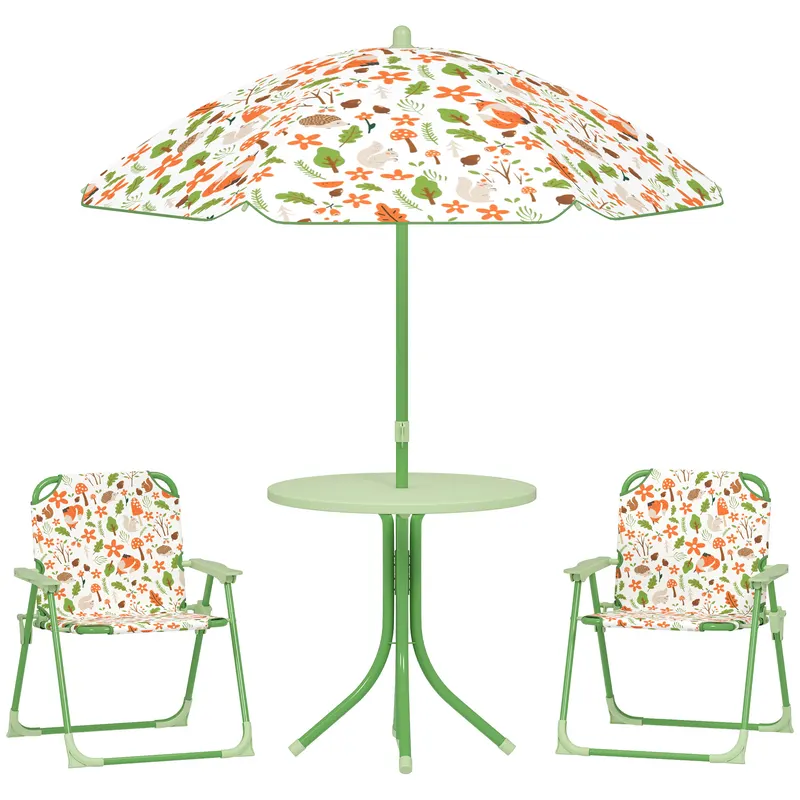 AIYAPLAY Set de Mobilier de Grădină din 4 Piese cu Masă, Scaune și Umbrelă de Soare Reglabilă, 50xΦ49,5 cm, Verde | Romania