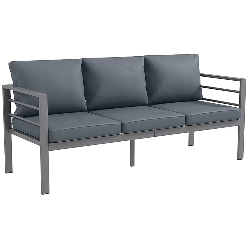 Outsunny Canapea de Grădină cu 3 Locuri cu Perne pentru Scaun și Spate, Canapea Modernă din Aluminiu și Poliester, 185x66x64 cm, Gri | Romania