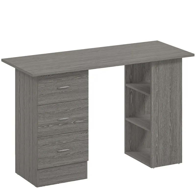 HOMCOM Birou modern cu 3 Sertare si Rafturi in Lemn Alb 120x49x72cm | Romania
