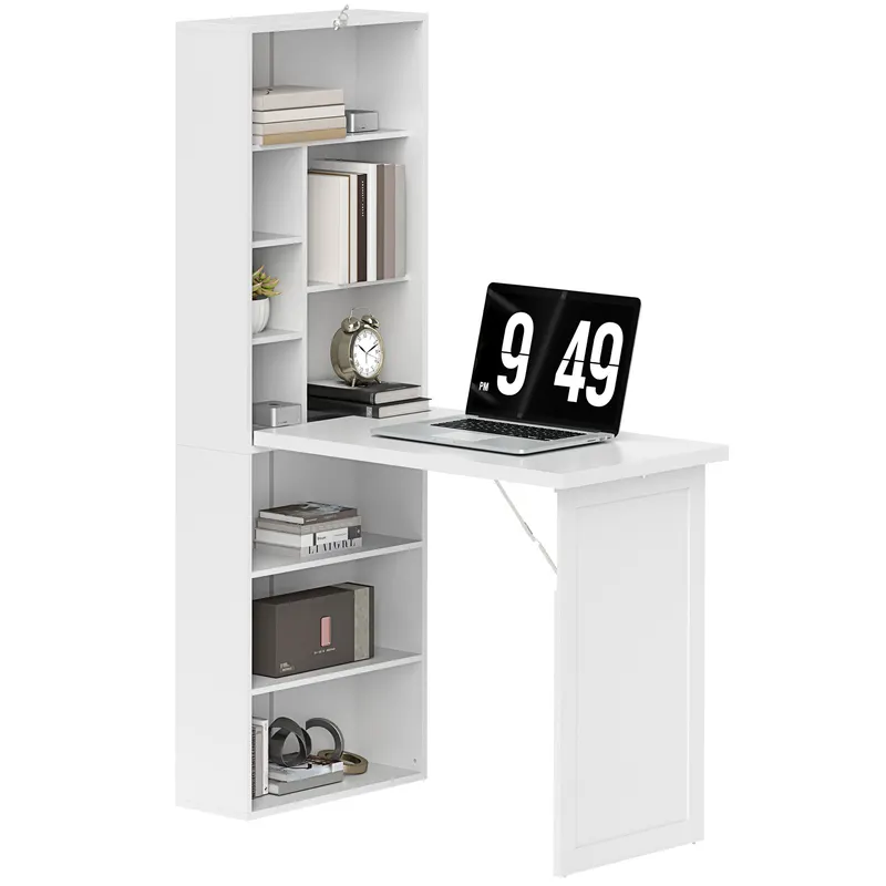 HOMCOM Birou de calculator pliabil cu bibliotecă, post de lucru, tablă albă și raft reglabil, 98x51x153cm, alb | Romania