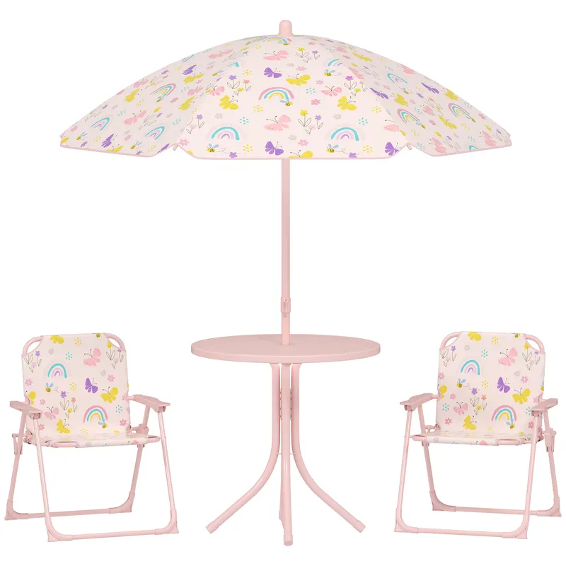 AIYAPLAY Set de Mobilier de Grădină din 4 Piese cu Masă, Scaune și Umbrelă de Soare Reglabilă, 50xΦ49,5 cm, Roz | Romania
