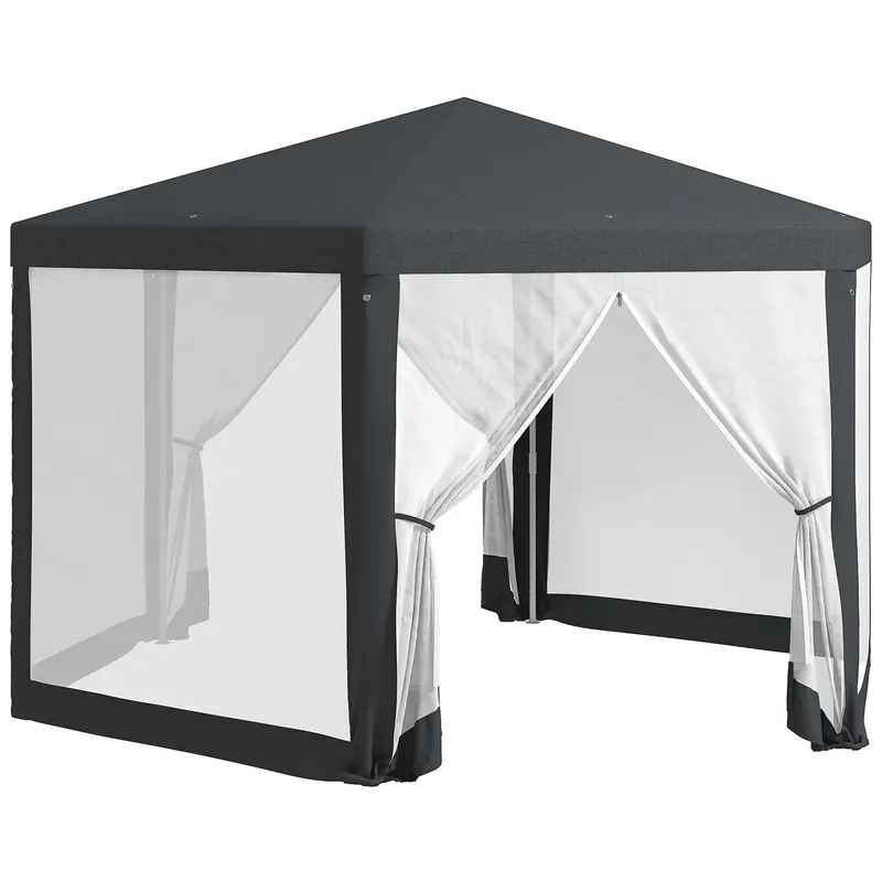Outsunny Pavilion 4x4 m de Gradina Hexagonal cu Pereti din Plasa, 2 Usi si Picioare Reglabile, Pavilion din Metal si Poliester | Romania