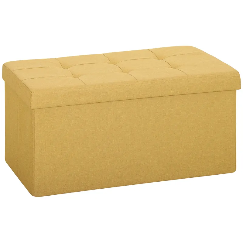 HOMCOM Puf depozitare, Bancă pliabilă de depozitare 84 L 76x38x38 cm Tapițerie din in sintetic Galben | Romania